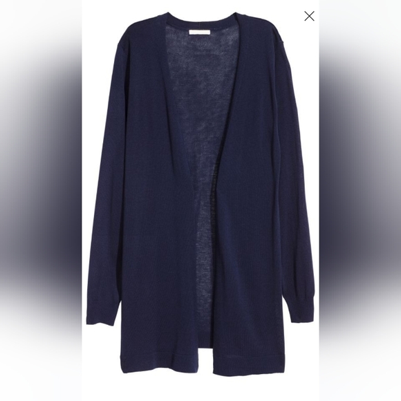 H&M Navy Blue Long Open Front Fine Knit Cardigan - Picture 2 of 4